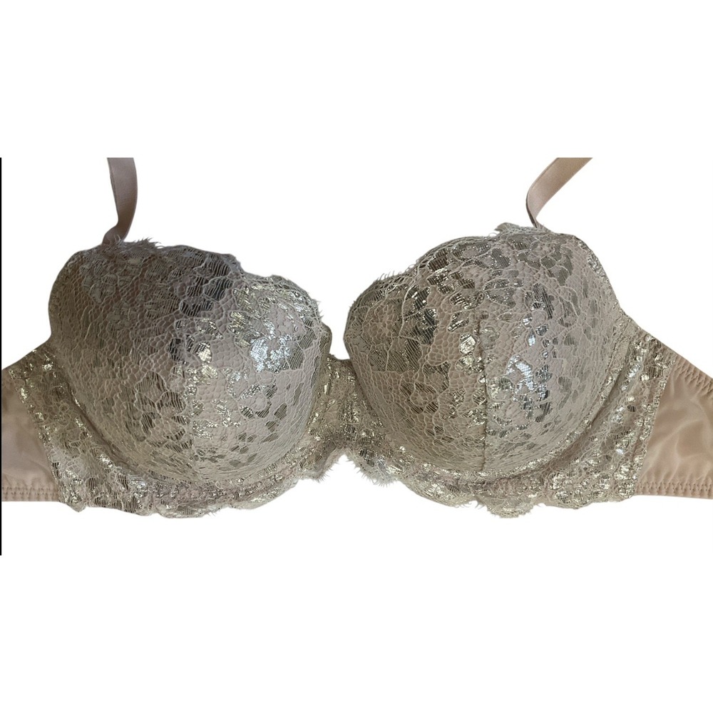 Victoria's Secret Dream Angels Lined Demi Lace Flowers Pink & Silver Bra 34D